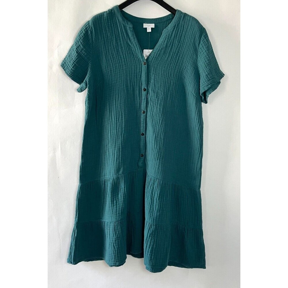 J. Jill Teal Button-Front Midi Dress